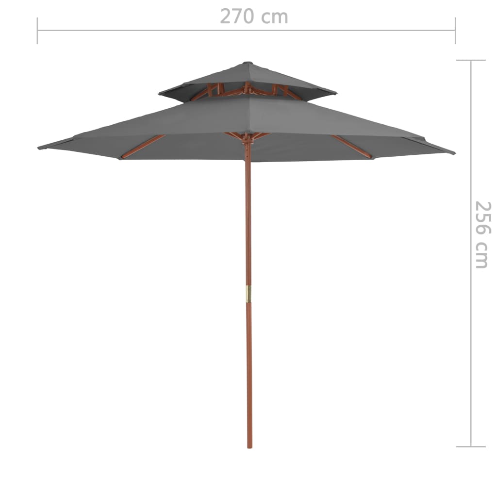 vidaXL Umbrelă de soare dublă, stâlp din lemn, 270 cm, antracit vidaXL Umbrelă de soare dublă, stâlp din lemn, 270 cm, antracit