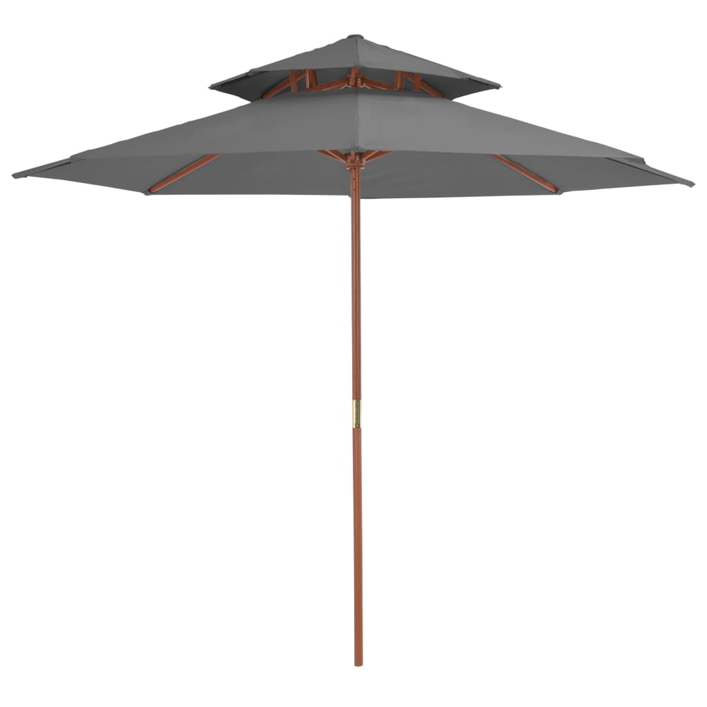 vidaXL Umbrelă de soare dublă, stâlp din lemn, 270 cm, antracit vidaXL Umbrelă de soare dublă, stâlp din lemn, 270 cm, antracit