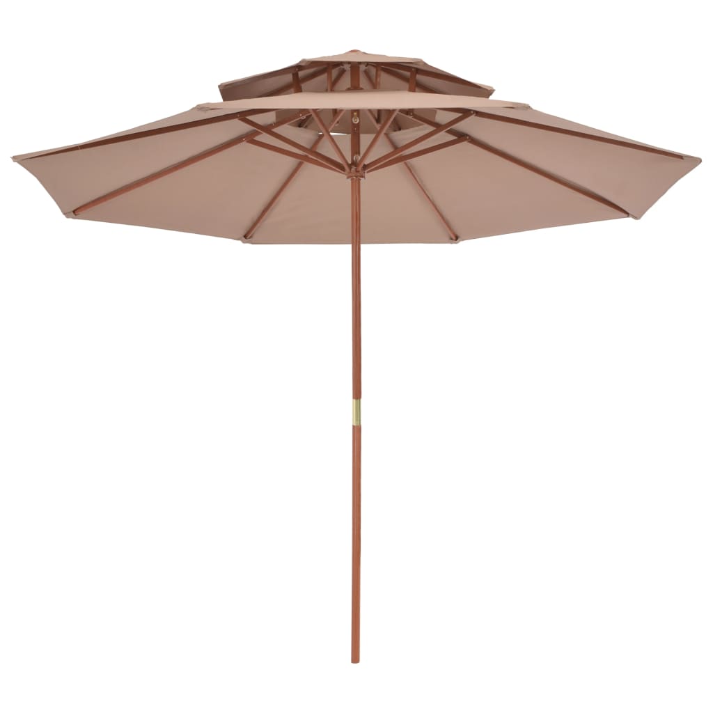 vidaXL Umbrelă de soare dublă, stâlp din lemn, 270 cm, gri taupe
