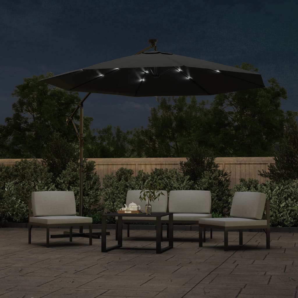 vidaXL Umbrelă suspendată cu LED și stâlp din oțel, antracit, 300 cm vidaXL Umbrelă suspendată cu LED și stâlp din oțel, antracit, 300 cm