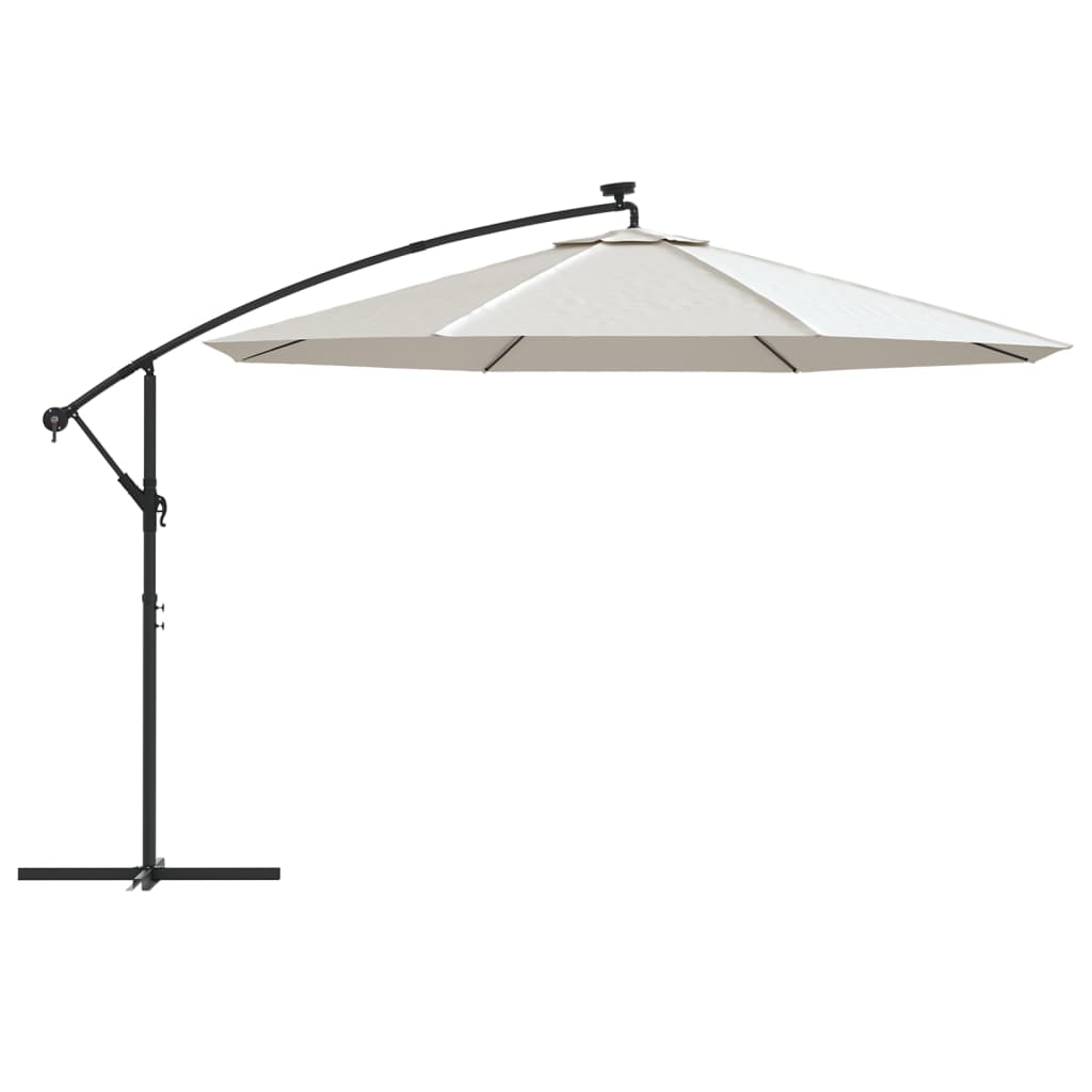 vidaXL Umbrelă în consolă cu LED-uri și stâlp metalic, nisipiu, 350 cm