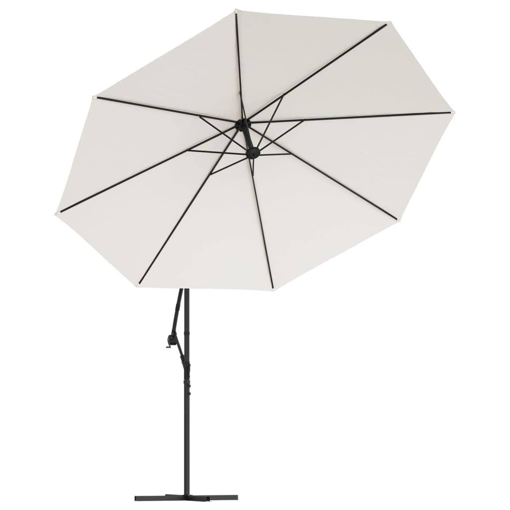 vidaXL Umbrelă în consolă cu LED-uri și stâlp metalic, nisipiu, 350 cm