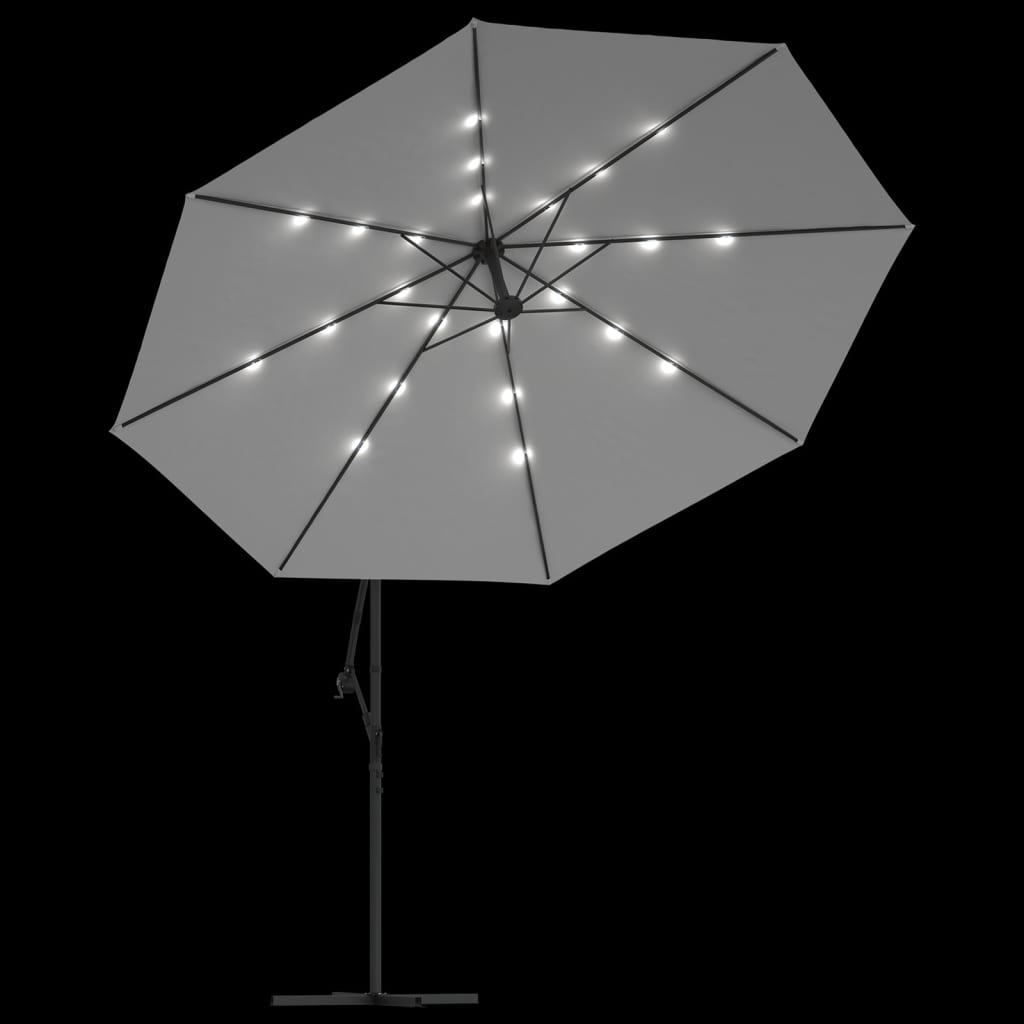 vidaXL Umbrelă în consolă cu LED-uri și stâlp metalic, nisipiu, 350 cm