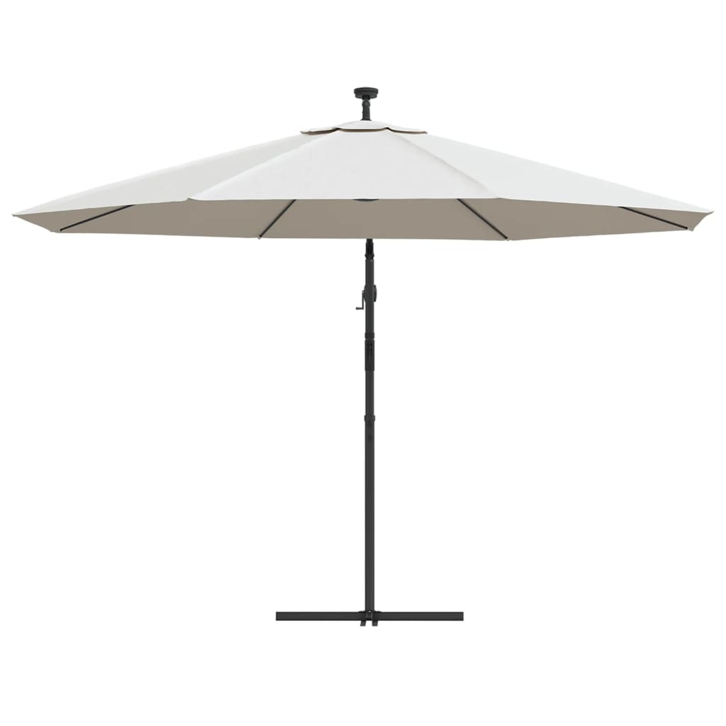 vidaXL Umbrelă în consolă cu LED-uri și stâlp metalic, nisipiu, 350 cm