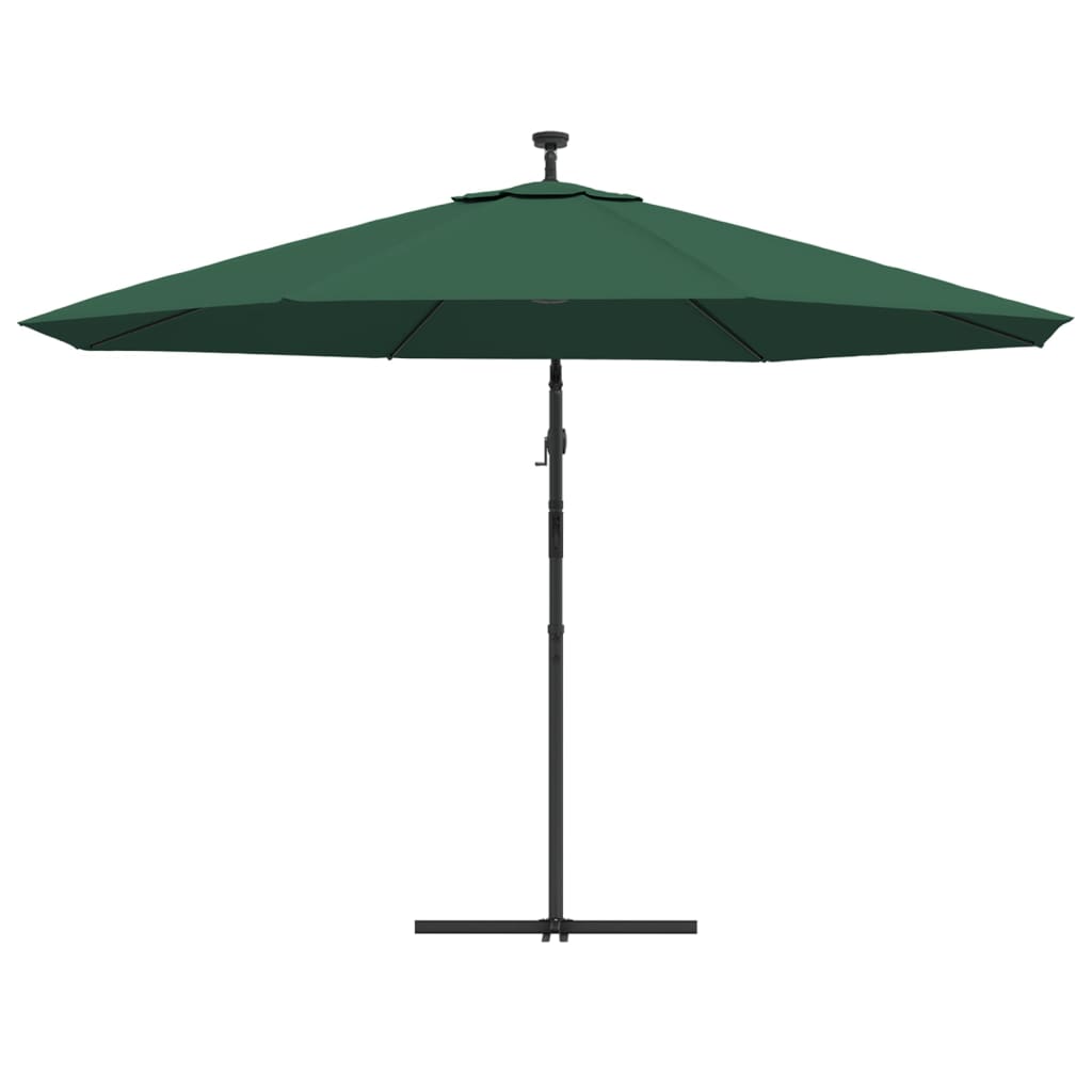 vidaXL Umbrelă în consolă cu LED-uri și stâlp metalic, verde, 350 cm vidaXL Umbrelă în consolă cu LED-uri și stâlp metalic, verde, 350 cm