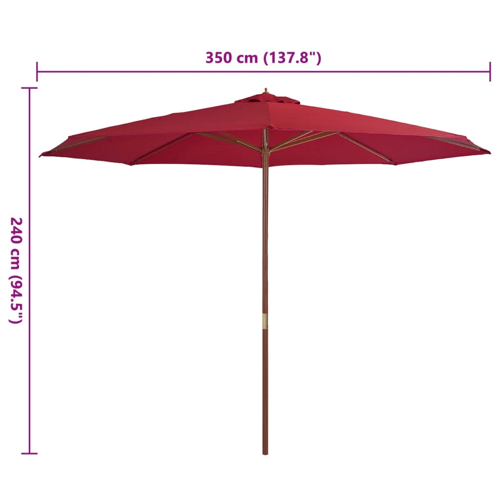 vidaXL Umbrelă de soare de exterior cu stâlp din lemn, vișiniu, 350 cm vidaXL Umbrelă de soare de exterior cu stâlp din lemn, vișiniu, 350 cm