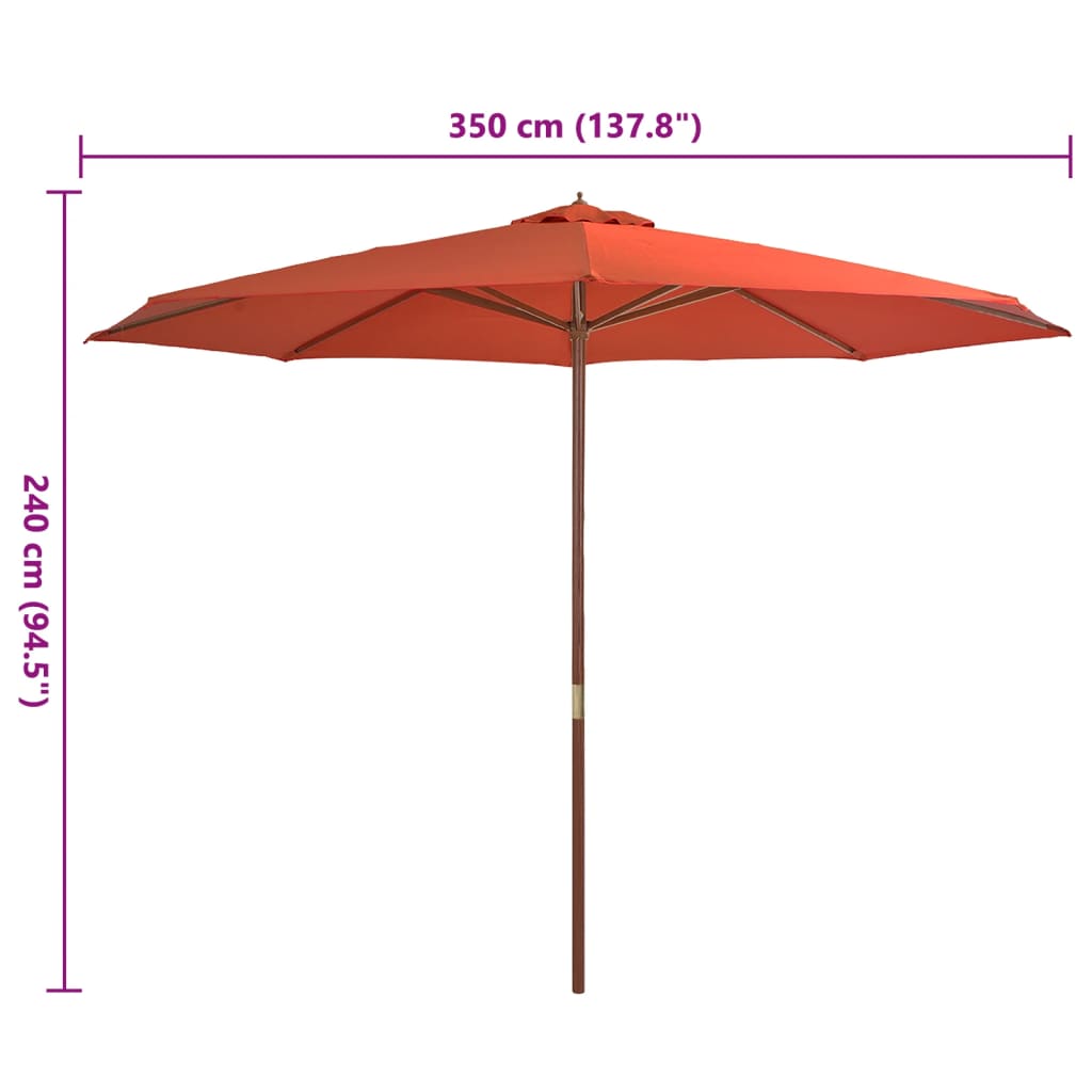 vidaXL Umbrelă de soare de exterior, stâlp lemn, cărămiziu, 350 cm vidaXL Umbrelă de soare de exterior, stâlp lemn, cărămiziu, 350 cm