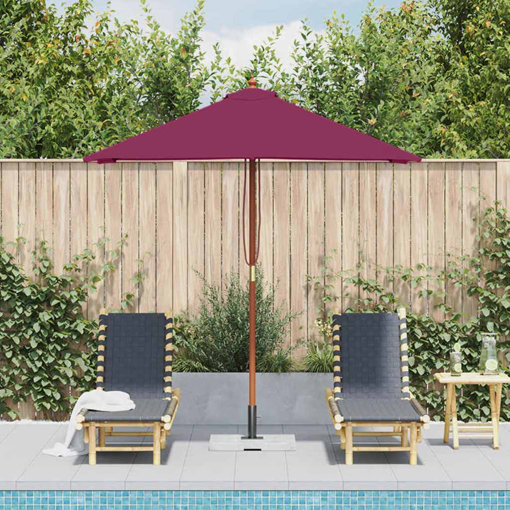 vidaXL Umbrelă de soare de exterior, stâlp lemn, 150x200 cm roșu bordo