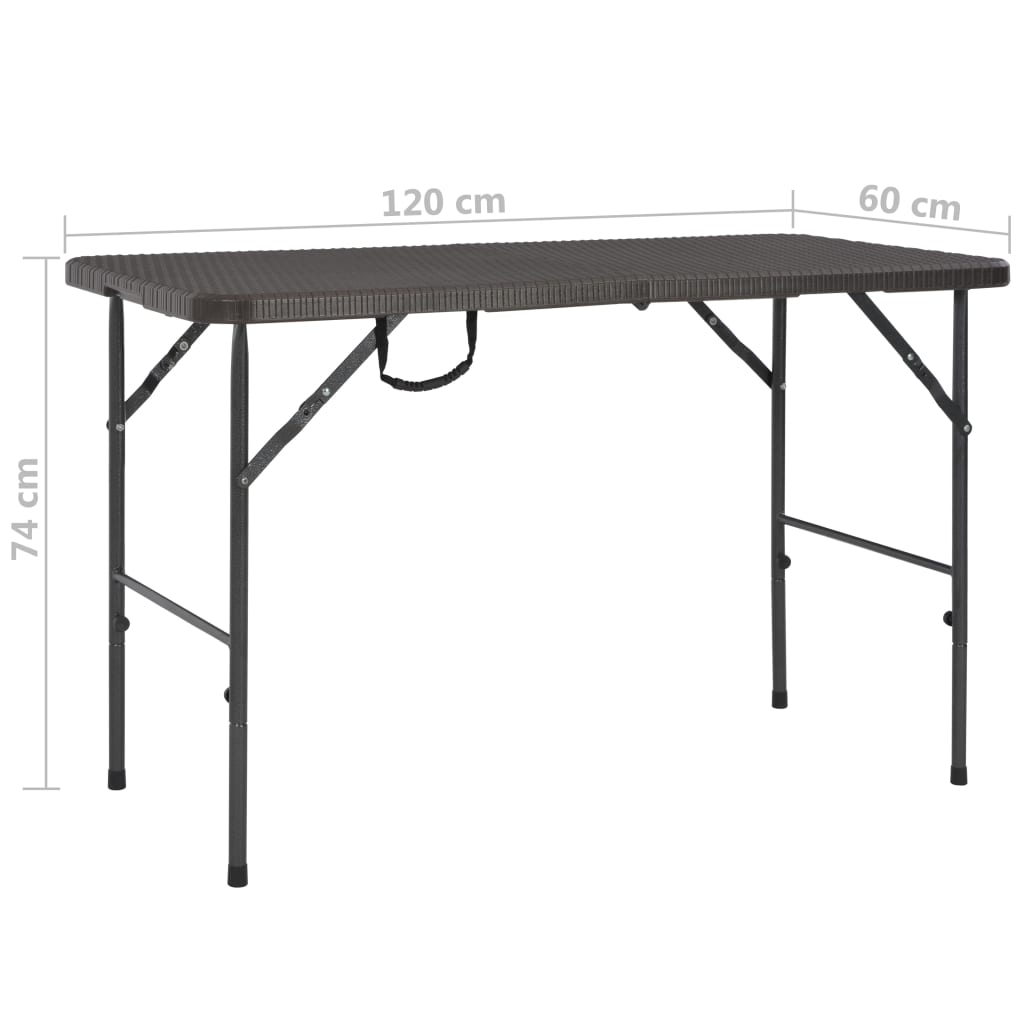 vidaXL Masă de grădină pliabilă, maro, 120x60x74, HDPE, aspect ratan