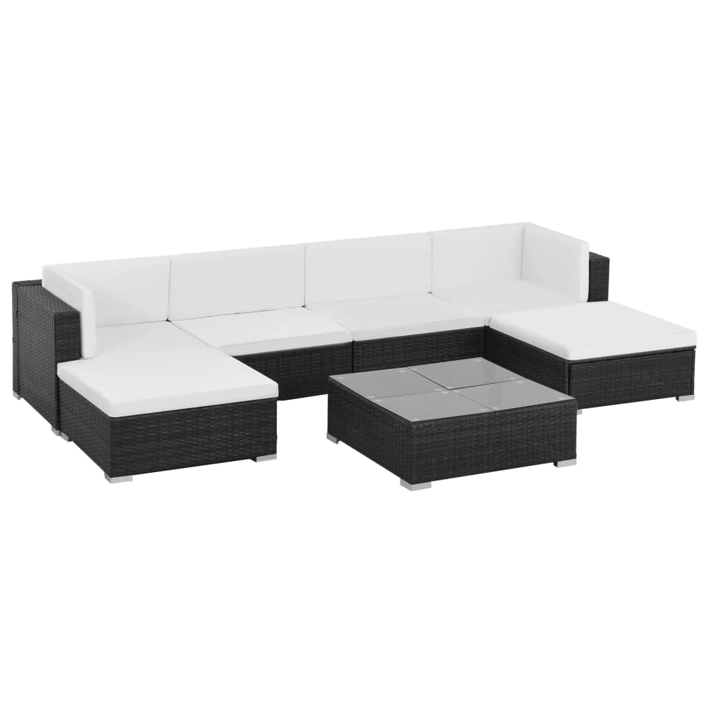 vidaXL Set mobilier de grădină cu perne, 7 piese, negru, poliratan vidaXL Set mobilier de grădină cu perne, 7 piese, negru, poliratan