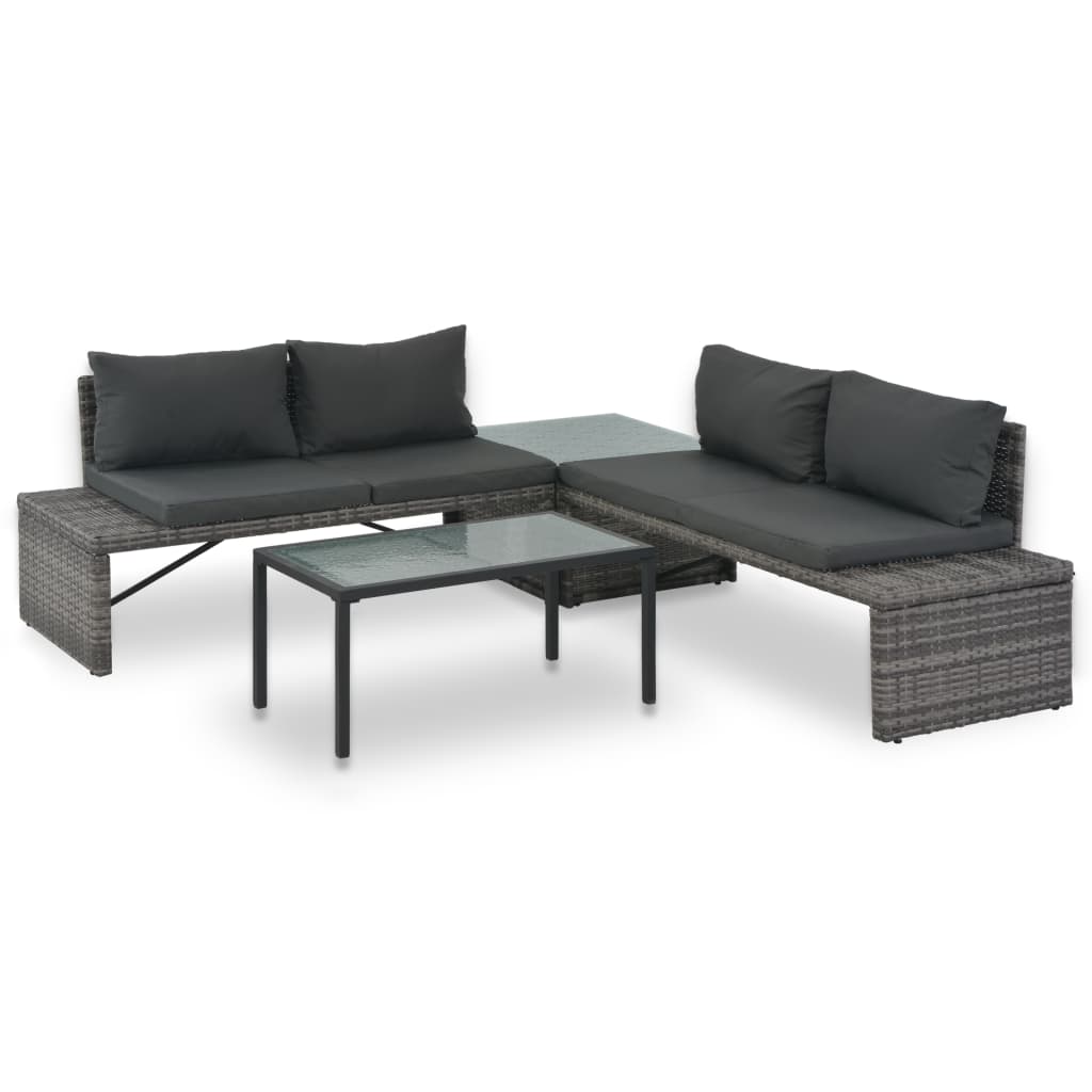 vidaXL Set mobilier de grădină cu perne, 3 piese, gri, poliratan vidaXL Set mobilier de grădină cu perne, 3 piese, gri, poliratan