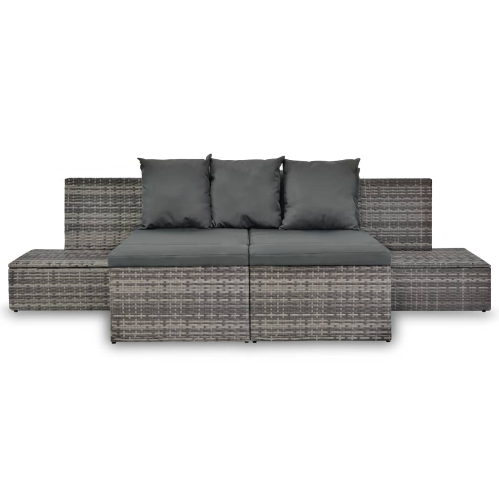 vidaXL Set mobilier de grădină cu perne, 4 piese, gri, poliratan vidaXL Set mobilier de grădină cu perne, 4 piese, gri, poliratan