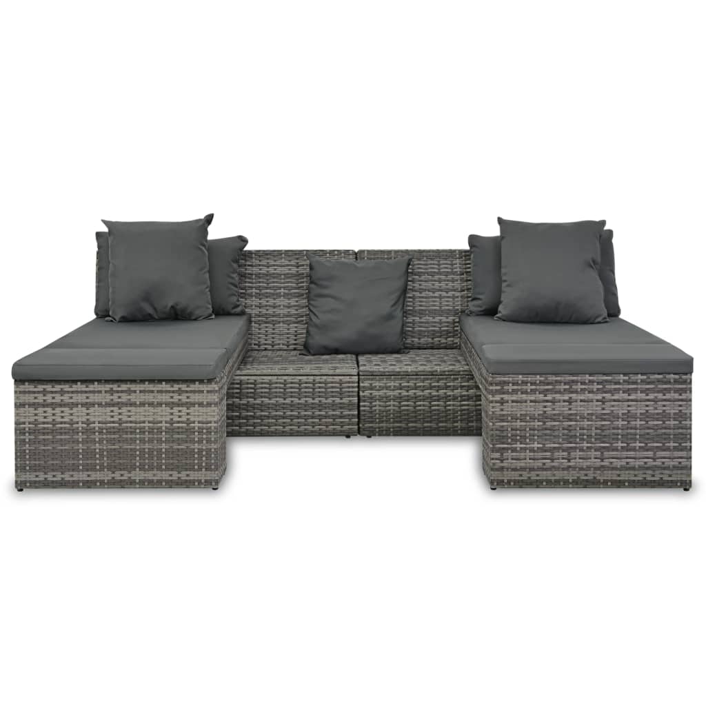 vidaXL Set mobilier de grădină cu perne, 4 piese, gri, poliratan vidaXL Set mobilier de grădină cu perne, 4 piese, gri, poliratan