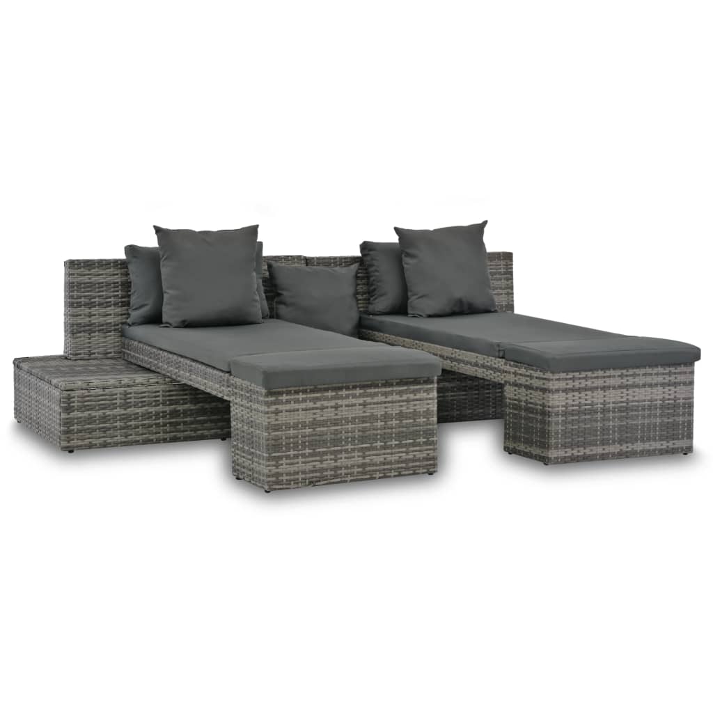 vidaXL Set mobilier de grădină cu perne, 4 piese, gri, poliratan vidaXL Set mobilier de grădină cu perne, 4 piese, gri, poliratan