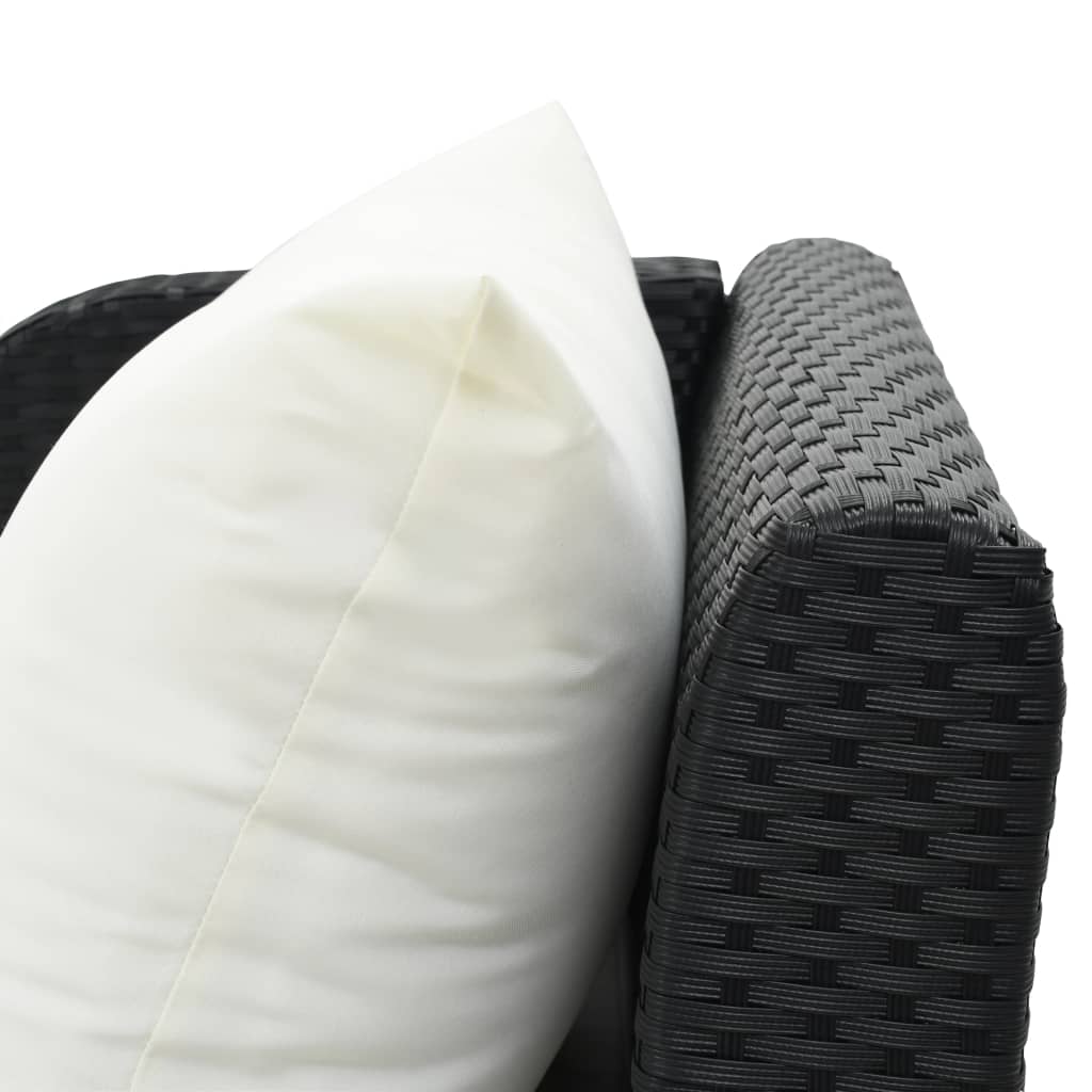 vidaXL Șezlong de plajă cu pernă, negru, poliratan vidaXL Șezlong de plajă cu pernă, negru, poliratan