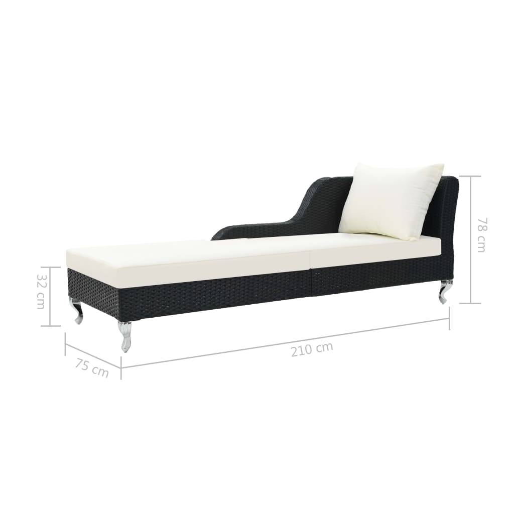 vidaXL Șezlong de plajă cu pernă, negru, poliratan vidaXL Șezlong de plajă cu pernă, negru, poliratan