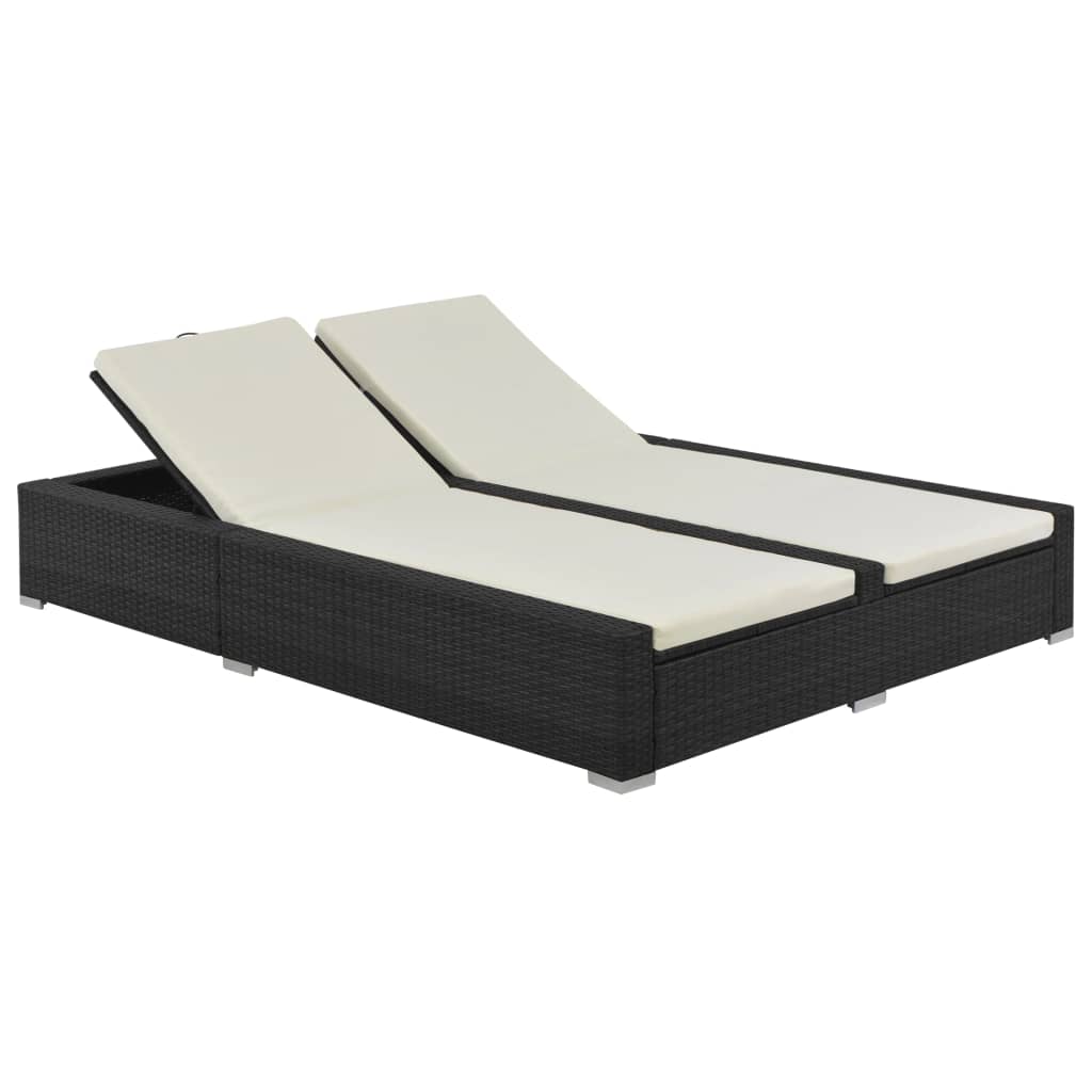 vidaXL Șezlong de plajă dublu, negru, poliratan vidaXL Șezlong de plajă dublu, negru, poliratan