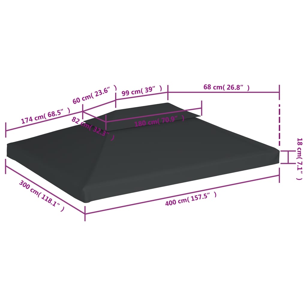 vidaXL Acoperiș de pavilion, 2 niveluri, antracit, 4x3 m, 310 g/m² vidaXL Acoperiș de pavilion, 2 niveluri, antracit, 4x3 m, 310 g/m²