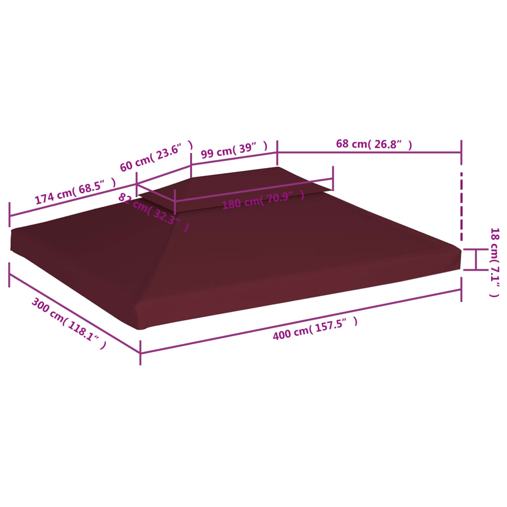 vidaXL Acoperiș de pavilion, 2 niveluri, roșu bordo, 4x3 m, 310 g/m² vidaXL Acoperiș de pavilion, 2 niveluri, roșu bordo, 4x3 m, 310 g/m²