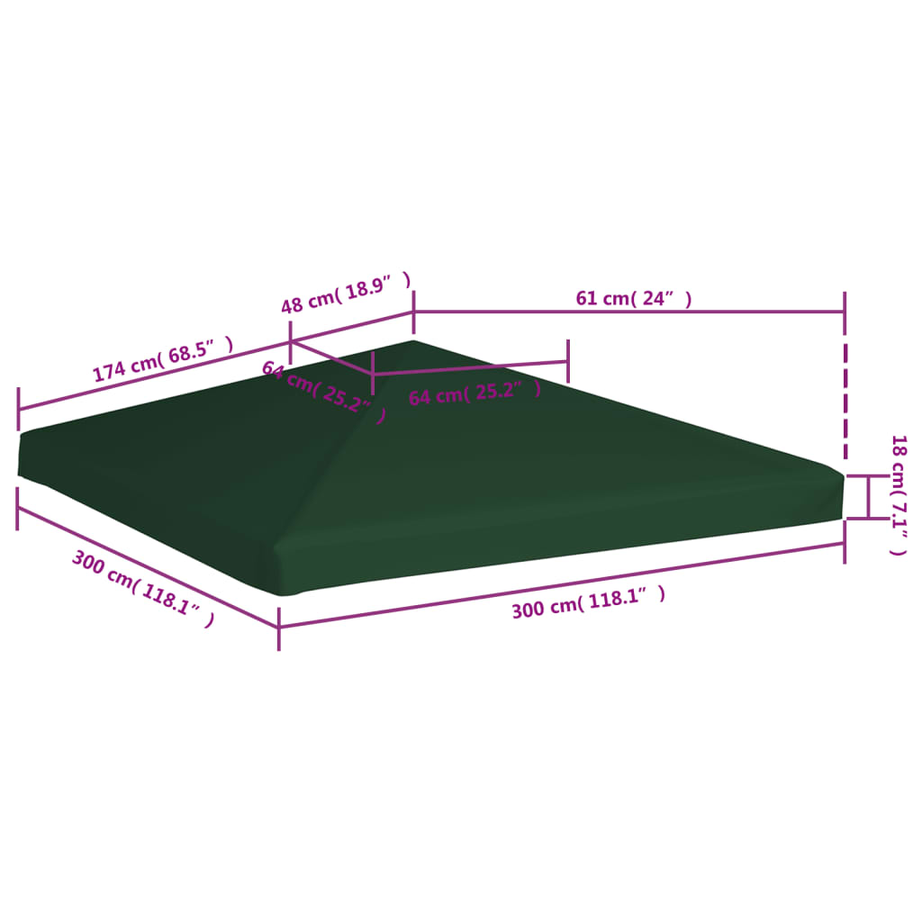 vidaXL Acoperiș de pavilion, 310 g/m², verde, 3 x 3 m vidaXL Acoperiș de pavilion, 310 g/m², verde, 3 x 3 m