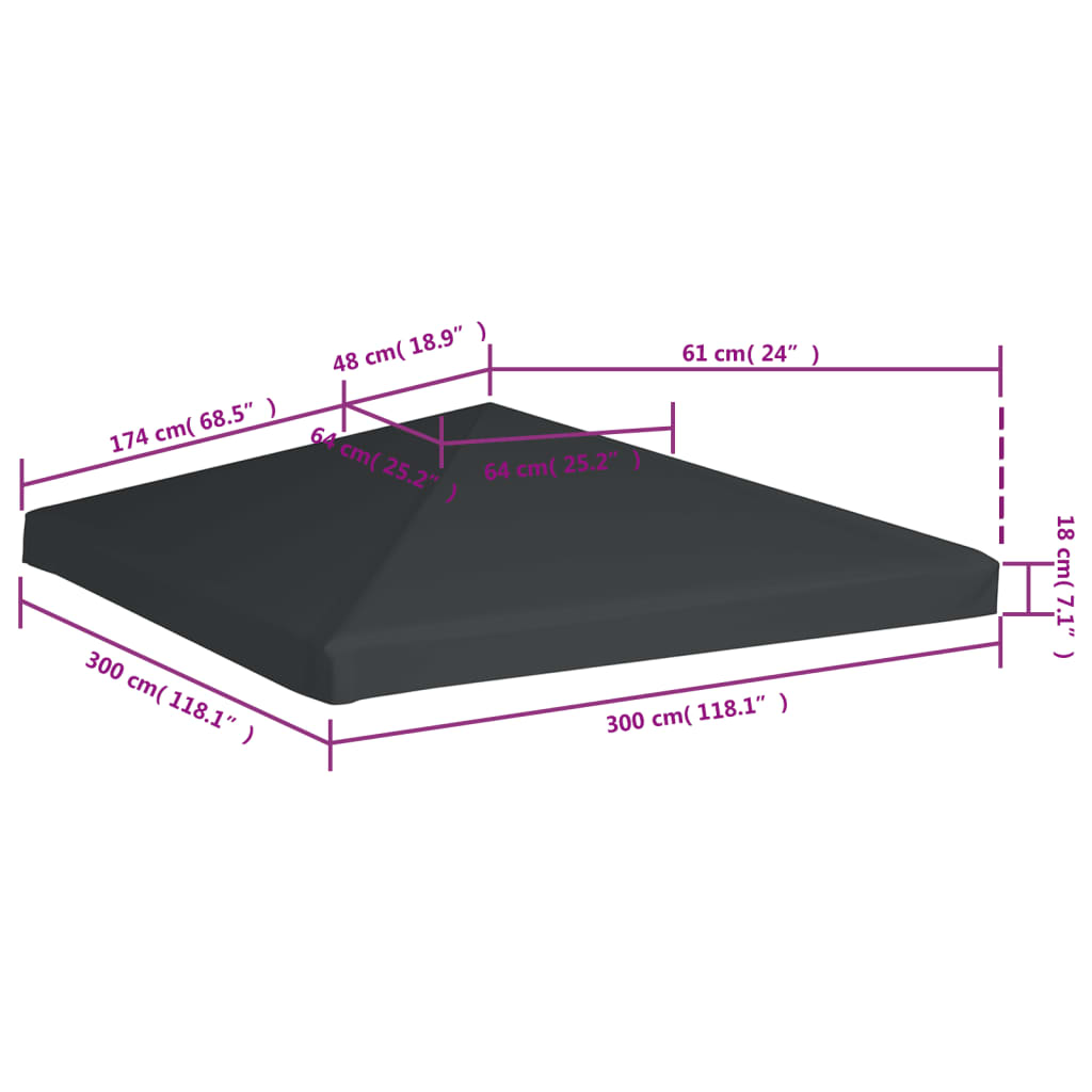 vidaXL Acoperiș de pavilion, 310 g/m², gri, 3 x 3 m vidaXL Acoperiș de pavilion, 310 g/m², gri, 3 x 3 m
