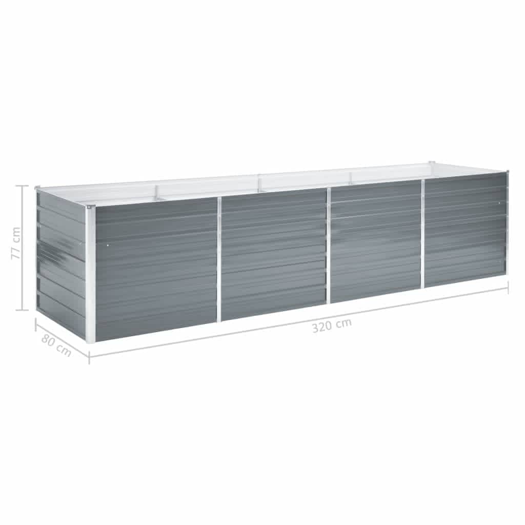 vidaXL Strat înălțat de grădină, gri, 320x80x77 cm, oțel galvanizat