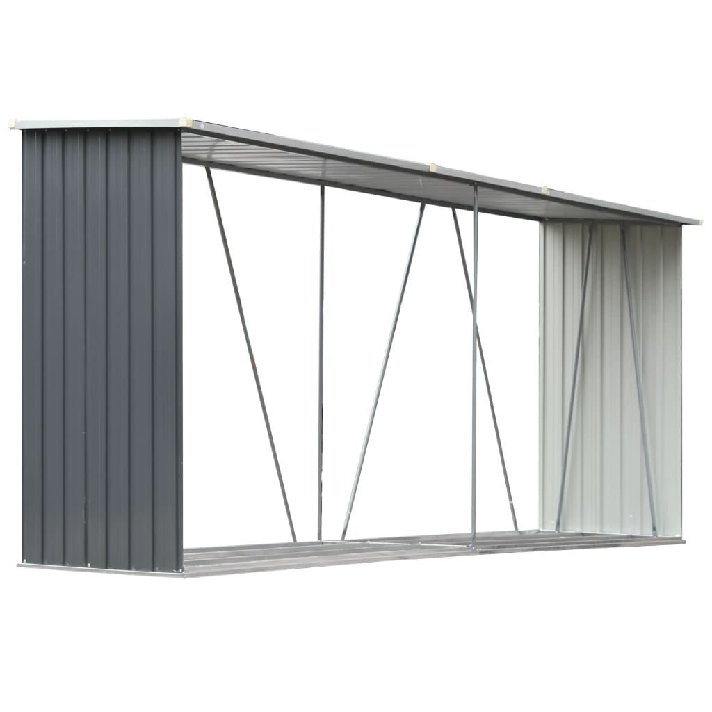 vidaXL Șopron depozitare lemne, oțel galvanizat, 330x84x152 cm, gri vidaXL Șopron depozitare lemne, oțel galvanizat, 330x84x152 cm, gri