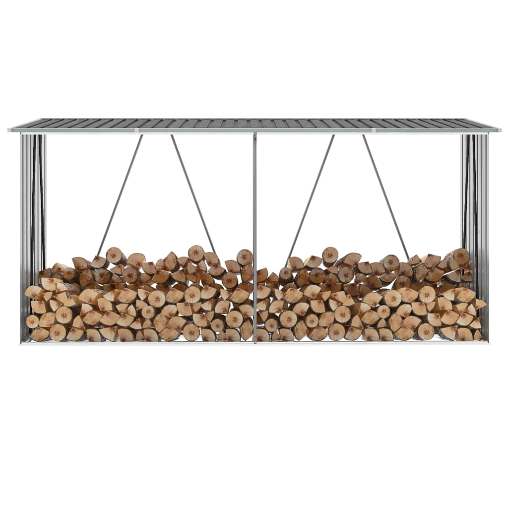 vidaXL Șopron depozitare lemne, oțel galvanizat, 330x84x152 cm, gri vidaXL Șopron depozitare lemne, oțel galvanizat, 330x84x152 cm, gri