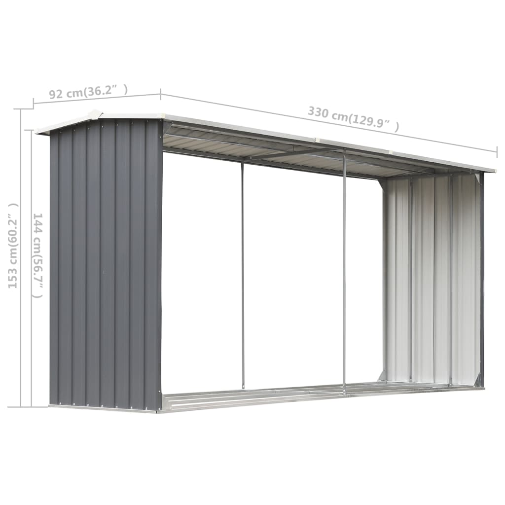 vidaXL Șopron depozitare lemne, oțel galvanizat, 330x92x153 cm, gri