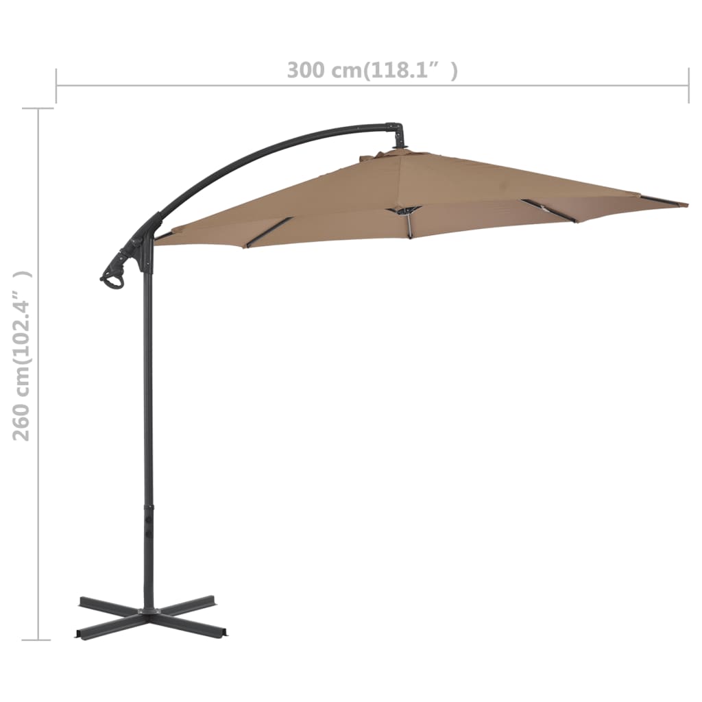 vidaXL Umbrelă în consolă cu stâlp din oțel, taupe, 300 cm vidaXL Umbrelă în consolă cu stâlp din oțel, taupe, 300 cm