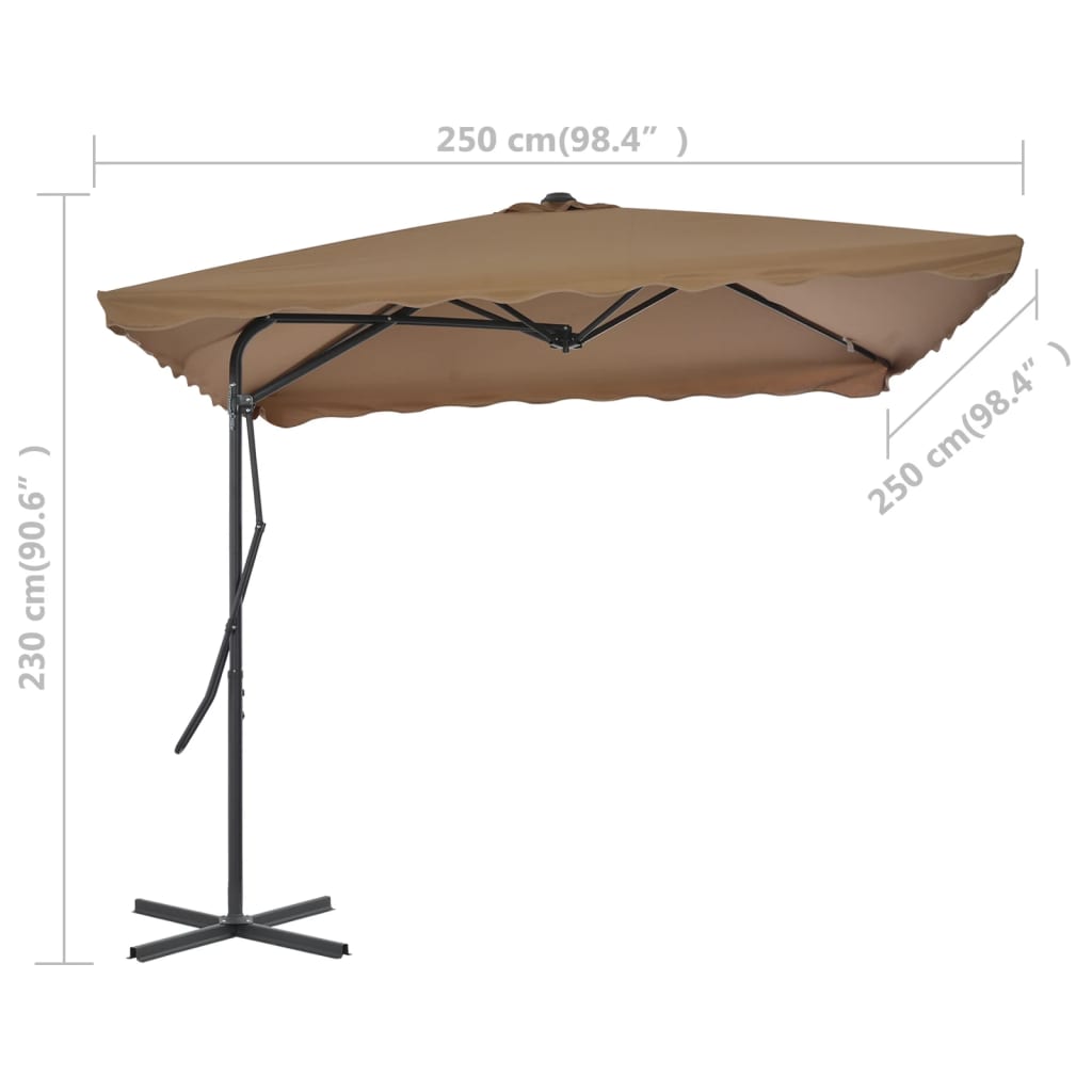 vidaXL Umbrelă soare de exterior, stâlp oțel, gri taupe, 250 x 250 cm