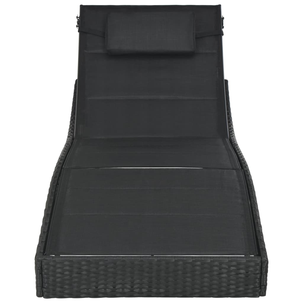 vidaXL Șezlong, negru, poliratan și textilenă vidaXL Șezlong, negru, poliratan și textilenă