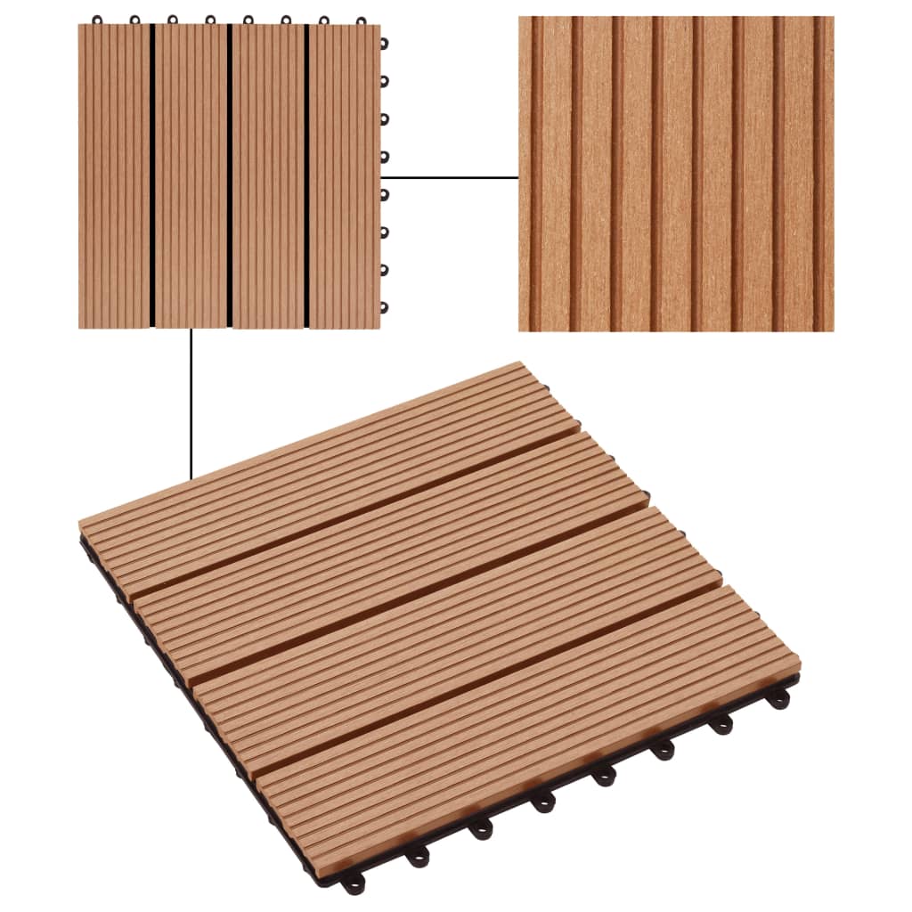 vidaXL Plăci podea, 11 buc., culoare tec, 30 x 30 cm, WPC, 1mp vidaXL Plăci podea, 11 buc., culoare tec, 30 x 30 cm, WPC, 1mp