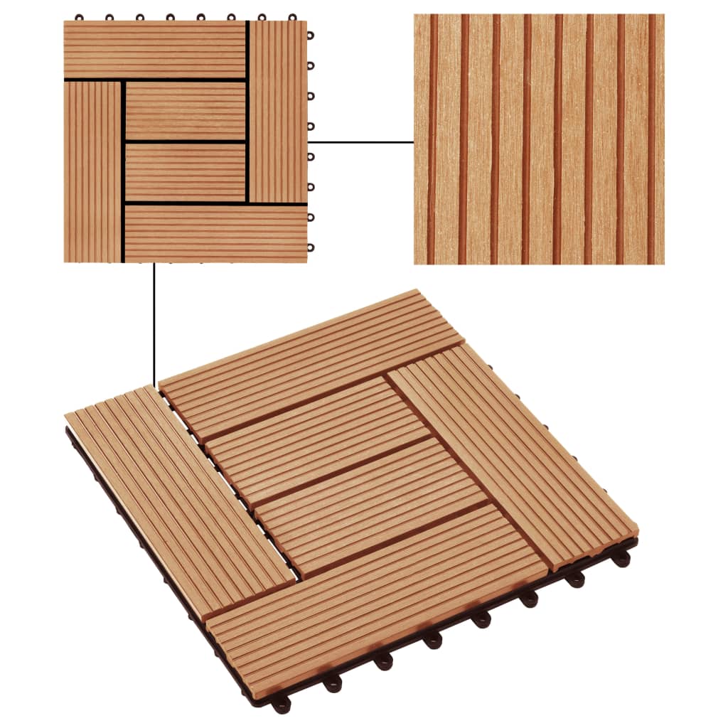 vidaXL Plăci de pardoseală 11 buc, culoare tec, 30 x 30 cm, WPC, 1 mp vidaXL Plăci de pardoseală 11 buc, culoare tec, 30 x 30 cm, WPC, 1 mp