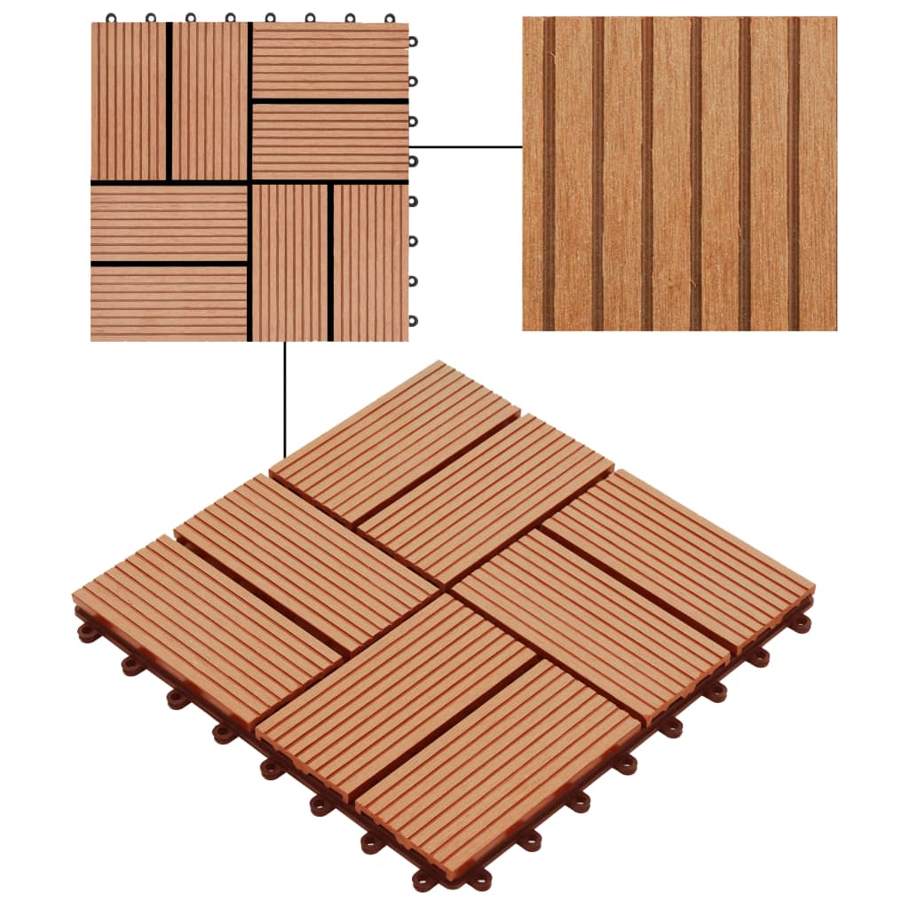vidaXL Plăci de pardoseală 11 buc, culoare tec, 30 x 30 cm, WPC, 1 mp vidaXL Plăci de pardoseală 11 buc, culoare tec, 30 x 30 cm, WPC, 1 mp
