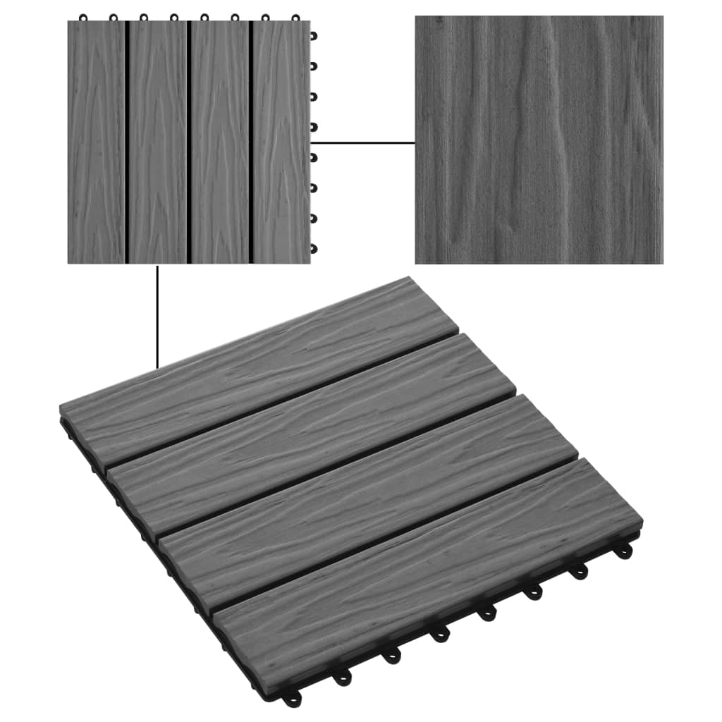 vidaXL Plăci podea în relief WPC, 11 buc., 30 x 30 cm, 1 mp, gri vidaXL Plăci podea în relief WPC, 11 buc., 30 x 30 cm, 1 mp, gri
