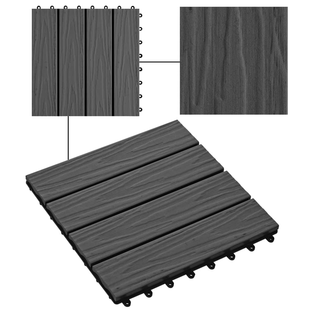 vidaXL Plăci podea în relief, WPC, 11 buc., 30 x 30 cm, 1 mp, negru vidaXL Plăci podea în relief, WPC, 11 buc., 30 x 30 cm, 1 mp, negru