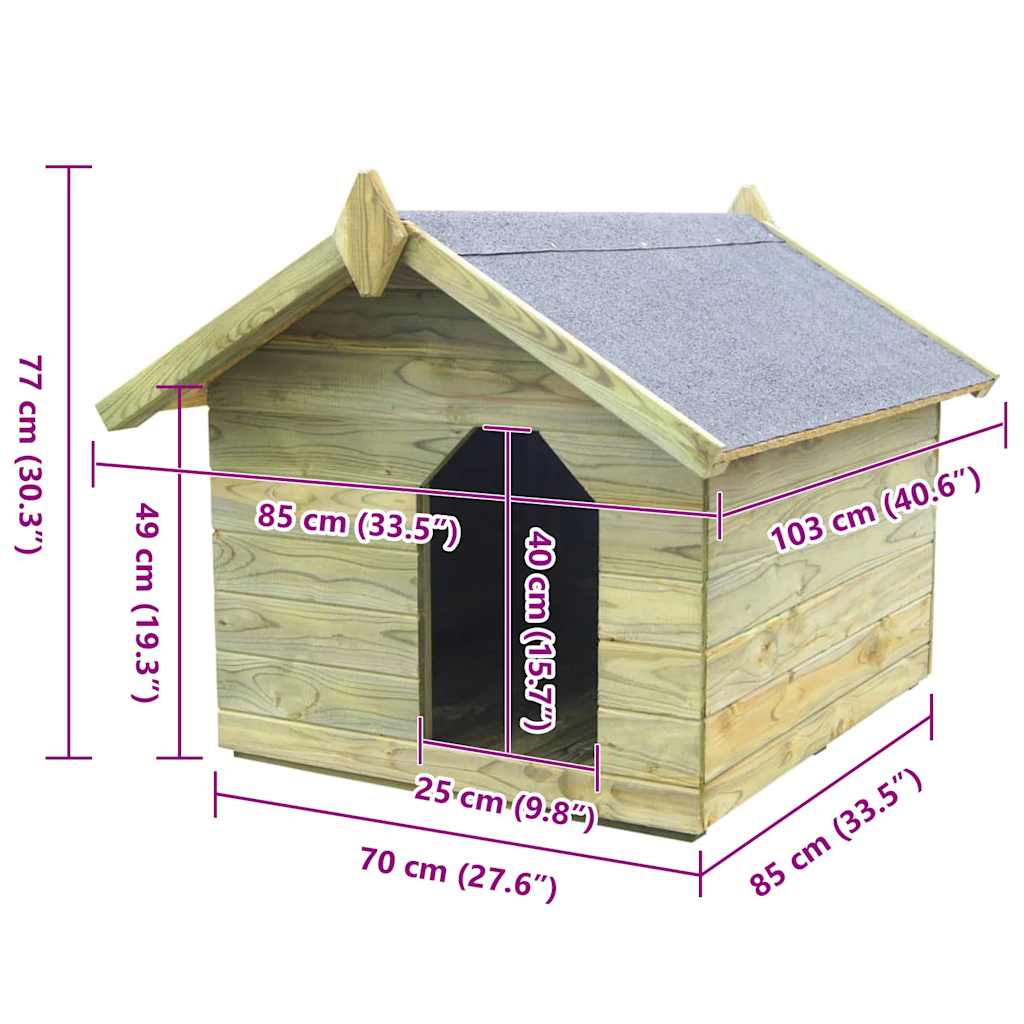 vidaXL Cușcă câine grădină, acoperiș detașabil, lemn pin tratat