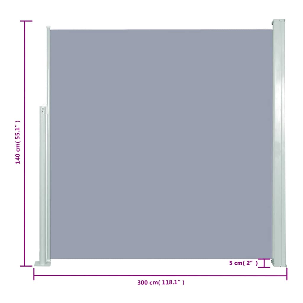 vidaXL Copertină laterală retractabilă, gri, 140 x 300 cm vidaXL Copertină laterală retractabilă, gri, 140 x 300 cm
