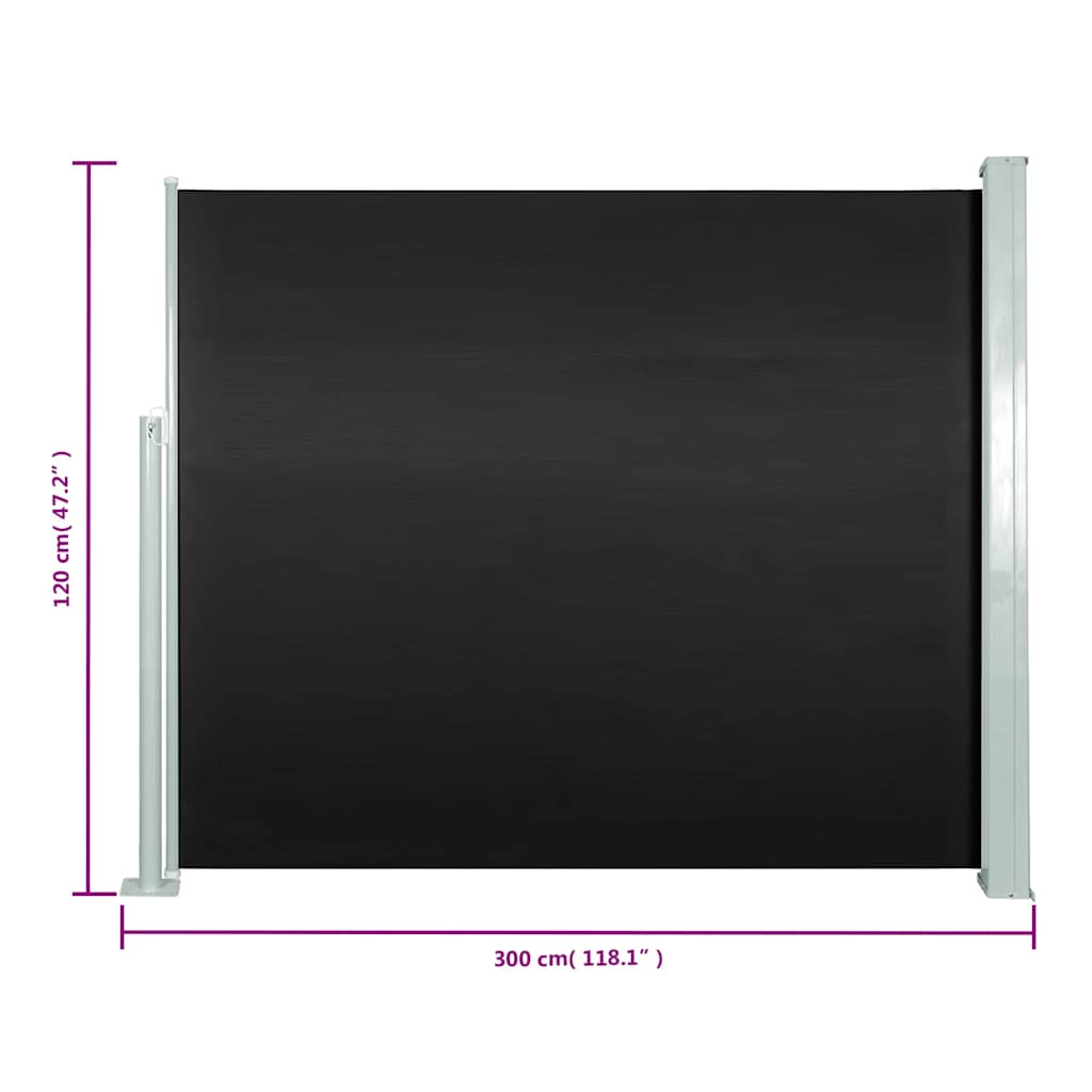 vidaXL Copertină laterală retractabilă, negru, 120x300 cm