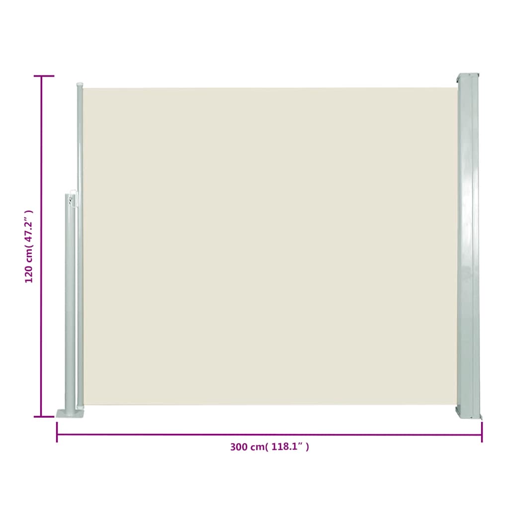 vidaXL Copertină laterală retractabilă, crem, 120x300 cm vidaXL Copertină laterală retractabilă, crem, 120x300 cm