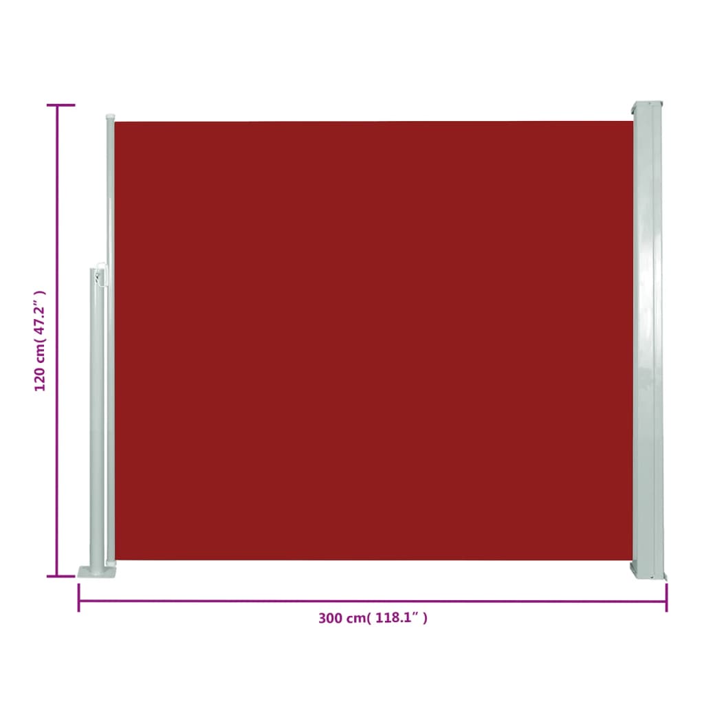 vidaXL Copertină laterală retractabilă, roșu, 120x300 cm