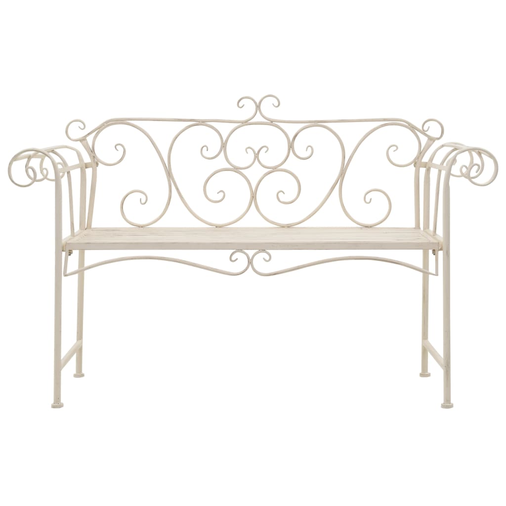 vidaXL Bancă de grădină, alb vintage, 132 cm, metal