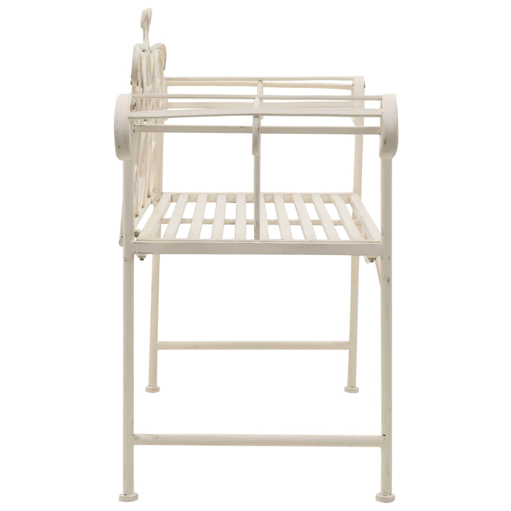 vidaXL Bancă de grădină, alb vintage, 132 cm, metal