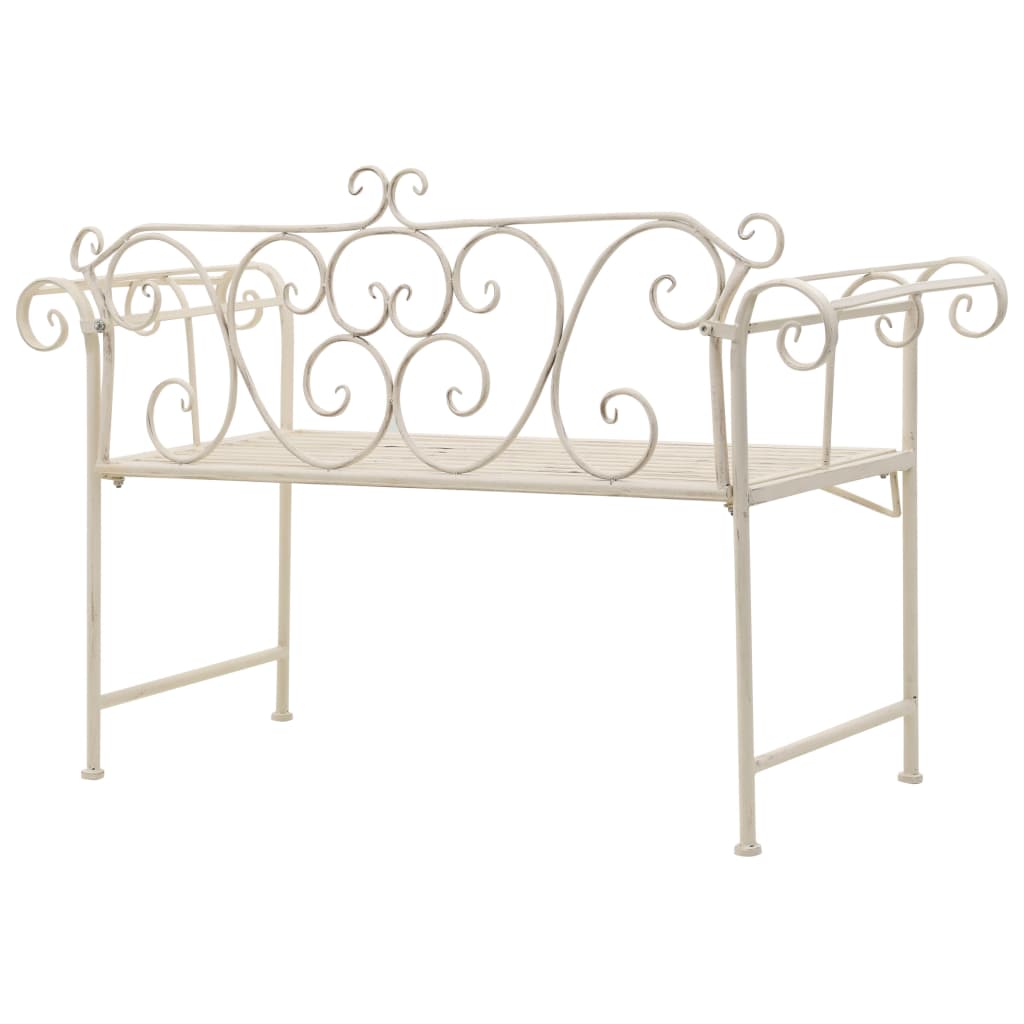vidaXL Bancă de grădină, alb vintage, 132 cm, metal