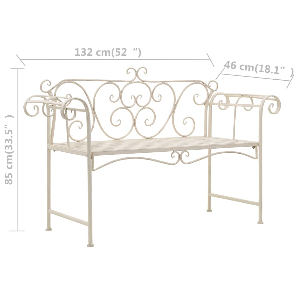vidaXL Bancă de grădină, alb vintage, 132 cm, metal