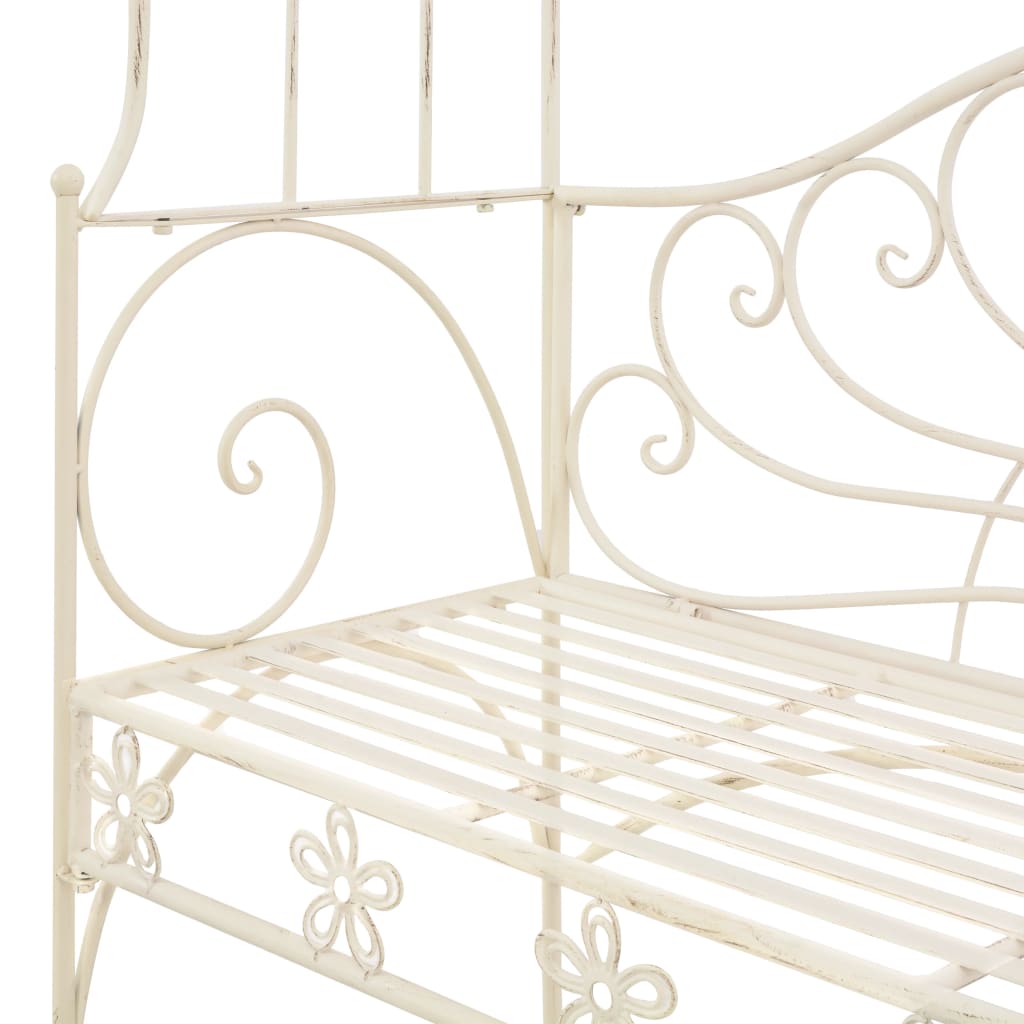 vidaXL Bancă de grădină, alb vintage, 122 cm, fier