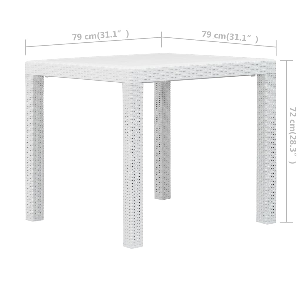 vidaXL Masă de grădină, albă, 79x79x72 cm, plastic, aspect ratan vidaXL Masă de grădină, albă, 79x79x72 cm, plastic, aspect ratan