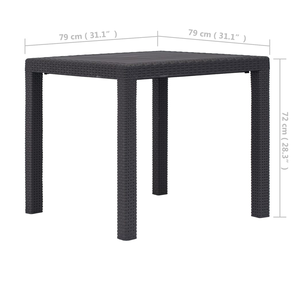 vidaXL Masă de grădină, maro, 79x79x72 cm, plastic, aspect ratan