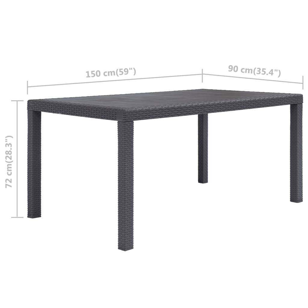 vidaXL Masă de grădină, maro, 150x90x72 cm, plastic, aspect ratan